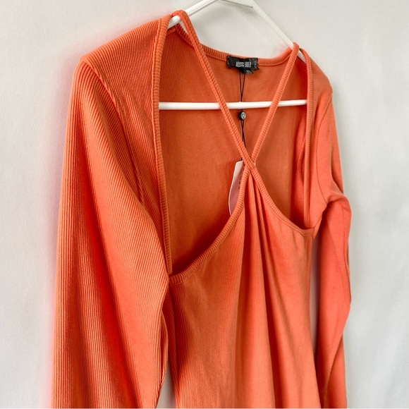 NWT Missguided Cut Out Long Sleeve Rib Bodycon Midi Dress Orange 2 - Picture 6 of 16
